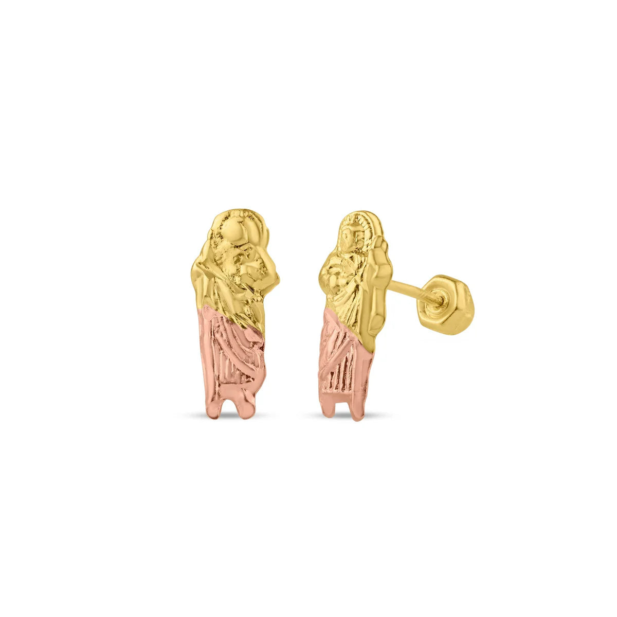 14K Yellow Gold 3 Color Saint Jude Screw Back Stud Earring