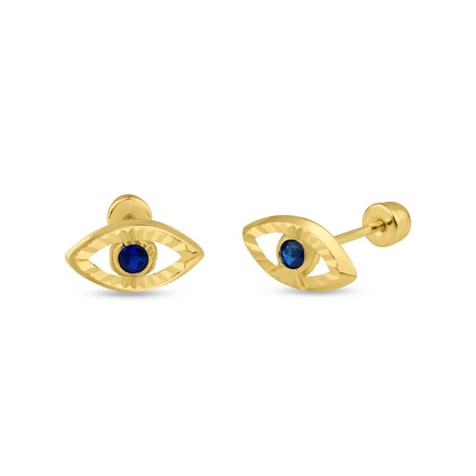 14K Yellow Gold Evil Eye Screw Back Stud Earring