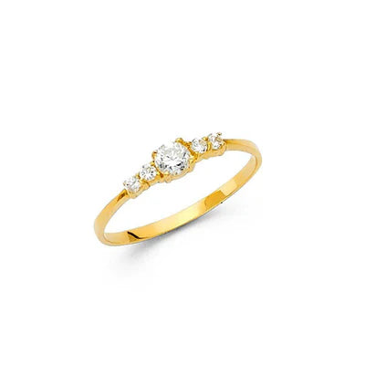 14K Yellow Gold 4MM CZ White Round Shape Baby Ring