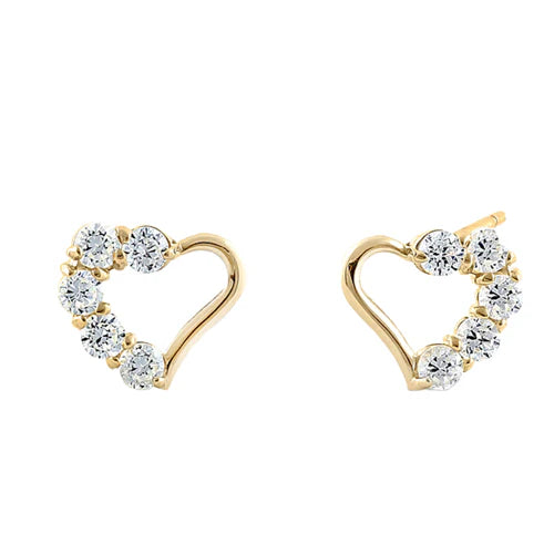 14K Yellow Gold Classic Heart Clear CZ Earrings