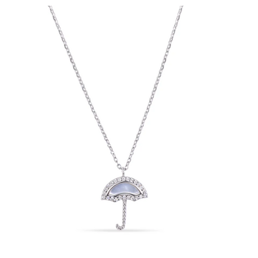 925 Sterling Silver Umbrella Synthetic Mother of Pearl Adjustable Necklace