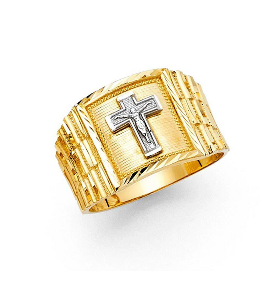 14K Yellow Gold 14MM Cross Men's Ring