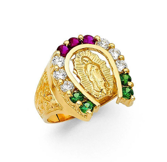 14K Yellow Gold CZ Virgen De Guadalupe Men's Ring