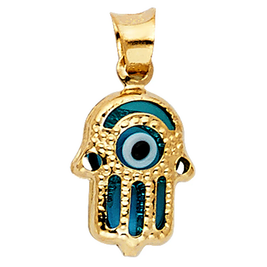 14K Yellow Gold 9MM Evil Eye Hamsa Pendant