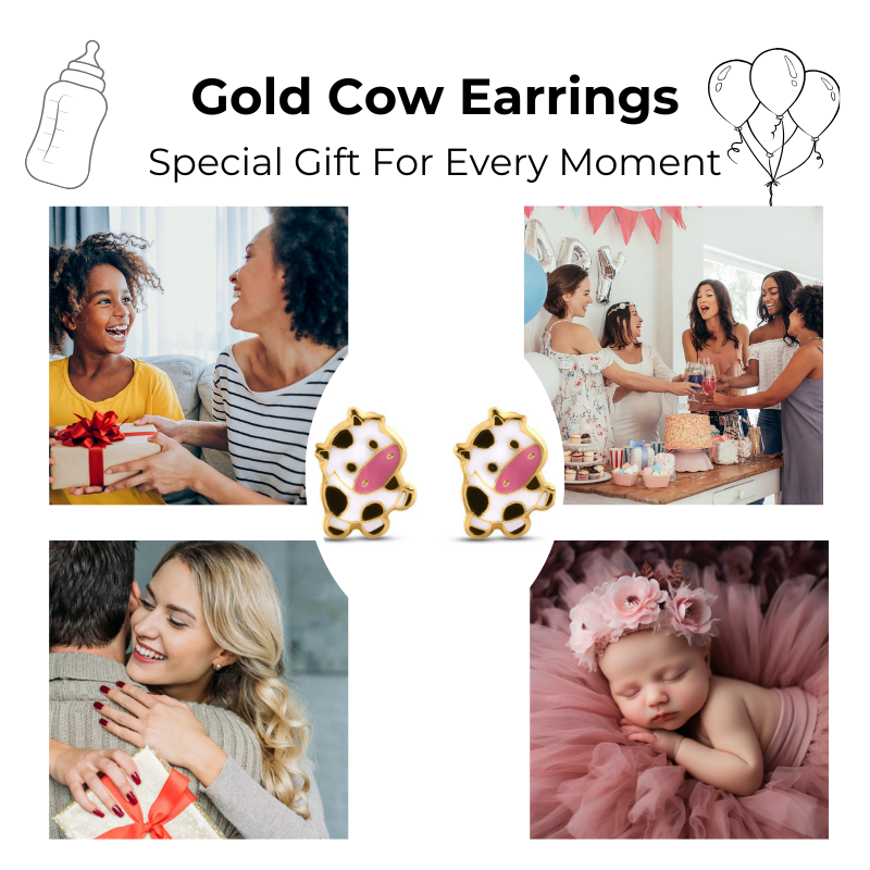 14K Yellow Gold Little Cow Screw Back Earrings